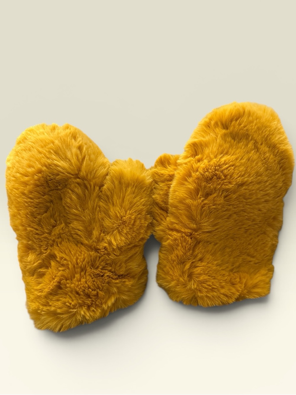 Italian Fuzzy Mustard Yellow Faux Fur Mittens